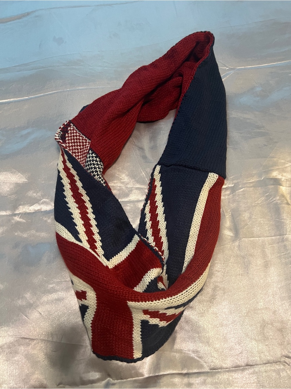 Women’s Knit Infinity Scarf - Navy, Burgundy & Cream Union Jack London Flag